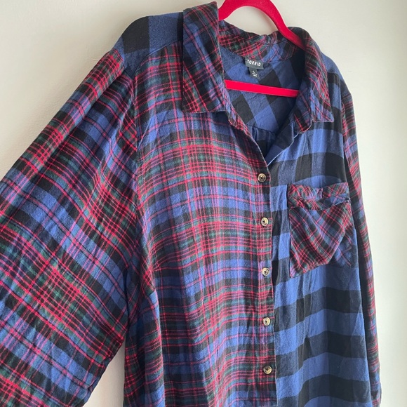 Torrid Red and Blue Plaid Button Down Shirt - Picture 2 of 10